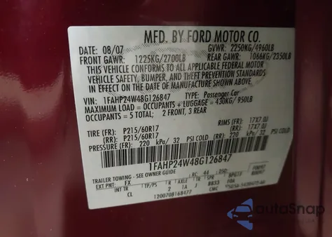 2008 Ford Taurus Sel z USA, uszkodzony, nr VIN 1FAHP24W48G126847